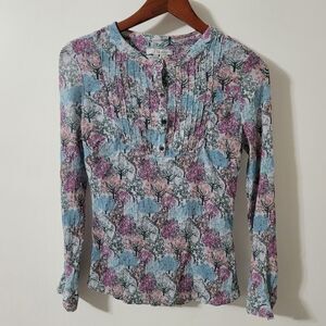 Boden long sleeve flowering tree cotton silk top size 6